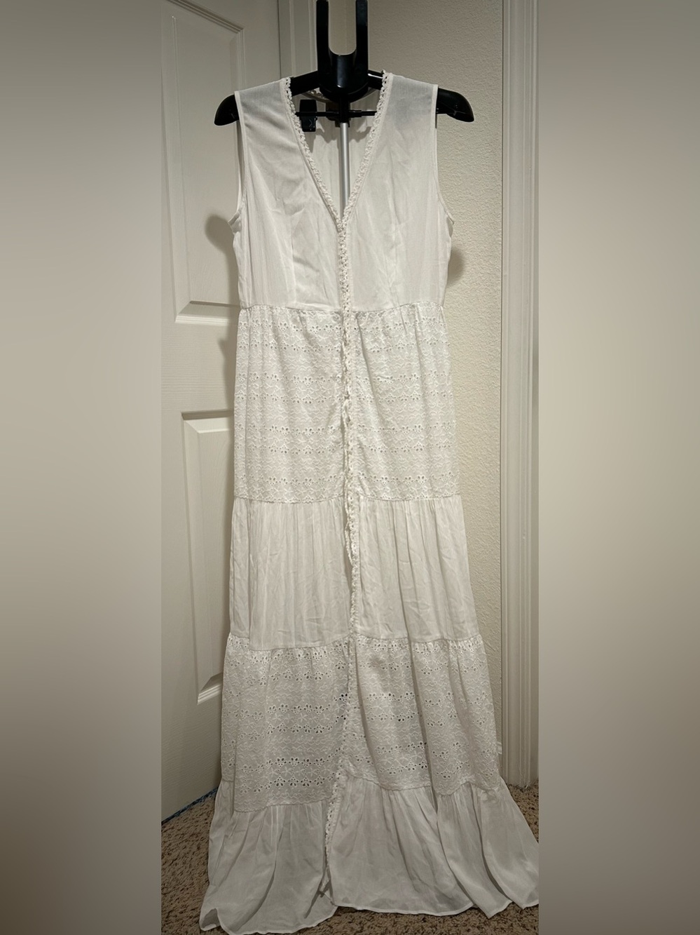White Eyelet Maxi Dress with V-Neck